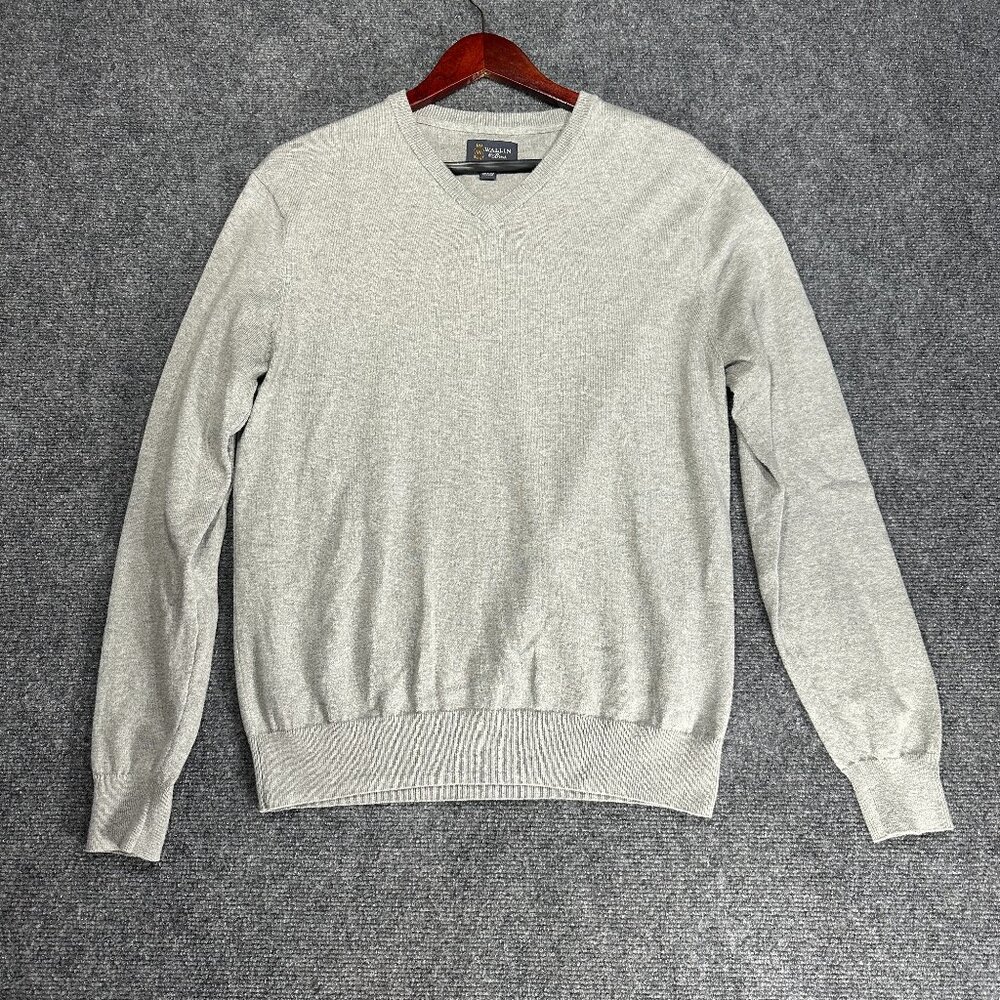 Wallin & Bros Sweater Mens Medium Gray Cotton Cashmere Pullover Rib Hem